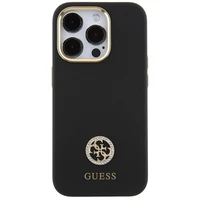 Guess silikona Logo Strass 4G viedtālruņa apvalks iPhone 15 Pro Max - melns