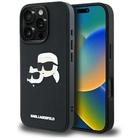 Karl Lagerfeld HC 3D Gumijas Divu Galvu apvalks iPhone 16 Pro Max - melns