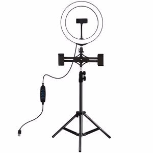 LED Ring Lamp 26cm Ar Desktop Tripod Mount Up to 1.1m un 3 Phone Clamps, USB
