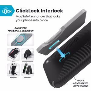 Speck Presidio2 Grip MagSafe with ClickLock vāciņš ierīcei iPhone 17 Pro Max, “Black / Slate Grey” krāsā