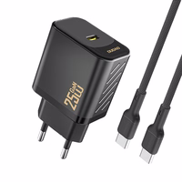 Dudao A27CEU PD 25W GaN SB-C Wall Lādētājs with USB-C Kabelis - Melns