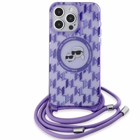 Karl Lagerfeld IML Crossbody Monogram Karl & Choupette Head Magnētiskais viedtālruņa apvalks iPhone 15 Pro - violets