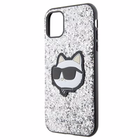 Karl Lagerfeld KLHCN61G2CPS iPhone 11 / Xr 6.1" sudrabains cietais viedtālruņa apvalks Spīdumi Choupette Emblēma