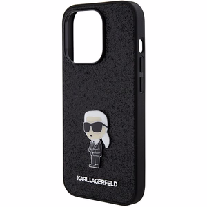 Karl Lagerfeld Glitter Ikonik Logo metāla logotipa maciņš iPhone 15 Pro Max melns
