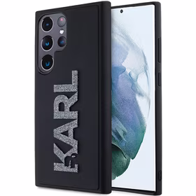 Karl Lagerfeld 3D gumijas mirdzošs logotips viedtālruņa apvalks Samsung Galaxy S24 Ultra - melns