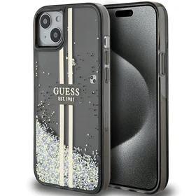 Guess Liquid Glitter Gold Stripes viedtālruņa apvalks iPhone 15 Plus / 14 Plus - melns