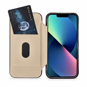 iCarer CE Oil Wax Premium ādas folio viedtālruņa apvalks iPhone 14 Plus Magnētiskais atveramais apvalks ar MagSafe Melns (AKI14220707-BK)