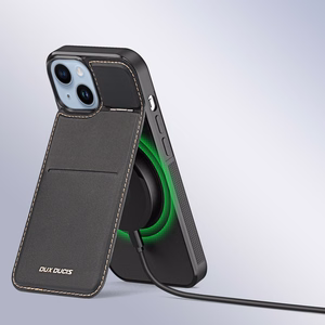 3in1 maku apvalks ar statīvu iPhone 15 Plus MagSafe RFID bloķētājs Dux Ducis Rafi Mag - melns