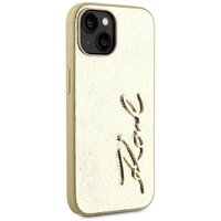 Karl Lagerfeld Wrinkled Metal Signature viedtālruņa apvalks iPhone 15 - zelta