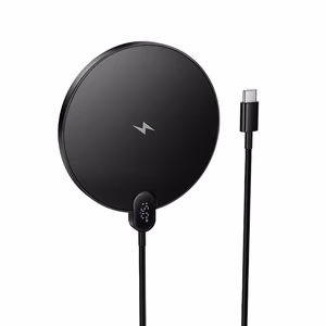 Bezvadu lādētājs Hoco 15W ar USB-C kabeli un digitālo indikatoru CW62 melna krāsa