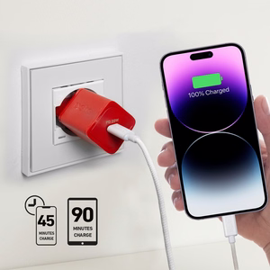 SBS TETRGAN1C20R 20W GaN sienas lādētājs ar Power Delivery - sarkans