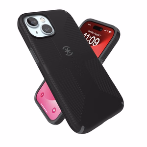 Speck Candyshell Grip MagSafe - iPhone 17e / 16e / 15 / 14 / 13 maciņš (melns / Slate pelēks)