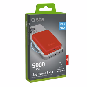Внешний аккумулятор SBS TEBB5000MAG1CR 5000 mAh совместимый с MagSafe - красный