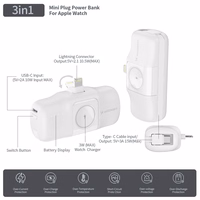 Wozinsky WF16-YLS 5000mAh 15W Lightning mini portatīvais lādētājs ar iebūvētu USB-C kabeli un Apple Watch lādētāju - balta