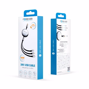 Forever 3in1 kabelis USB - Lightning + 2x USB-C 1,2 m 100W melns