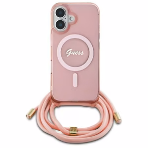 Guess Crossbody Cord Script MagSafe Viedtālruņa apvalks Apple iPhone 16 - rozā