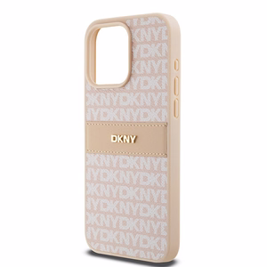 DKNY ādas Mono Stripe un Metal Logo viedtālruņa apvalks iPhone 15 Pro Max - rozā
