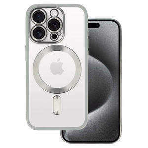 Metālisks magnētiskais viedtālruņa apvalks Iphone 15 Pro sudrabains