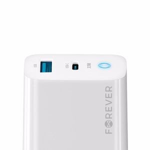 Forever TC-06-33AC GaN PD QC lādētājs 1x USB-C 1x USB 33W balts