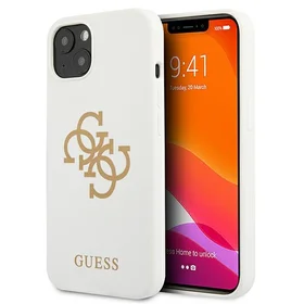 Guess GUHCP13SLS4GGWH iPhone 13 mini 5.4 silikona 4G logotipu kietais apvalks - balts