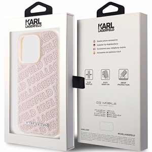 Karl Lagerfeld stepētā K raksta viedtālruņa apvalks iPhone 15 Pro Max - rozā