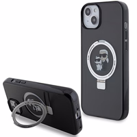 Karl Lagerfeld KLHMP15SHMRSKCK iPhone 15 6.1" melns/melns cietais apvalks ar gredzena statīvu Karl&Choupette Magnētiskais