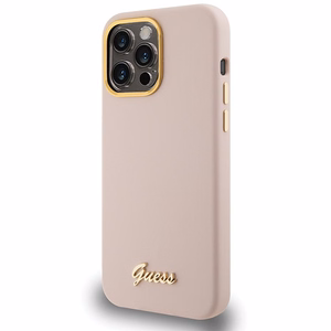 Guess silikona viedtālruņa apvalks ar metāla logo un rāmi iPhone 15 Pro Max - rozā