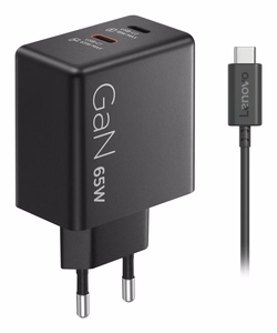 Lenovo Dual USB-C 65W GaN G0A6065BEU – GaN lādētājs ar divām USB-C pieslēgvietām, 65 W