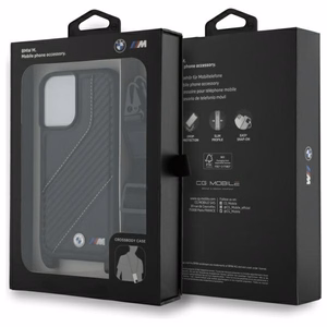 BMW M Edition Carbon Stripe & Strap Viedtālruņa apvalks Apple iPhone 16 Plus - melns