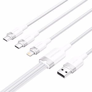USB 2.0 A uz 3in1 3A kabelis Vention CTPWG 1.5M (balts)