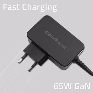 Qoltec 52386 GaN Power Pro Lādētājs 65W USB-C Melns