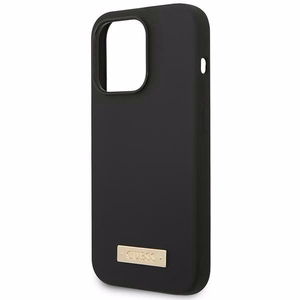 Guess GUHMP14XSBPLK iPhone 14 Pro Max 6.7" melns/melns cietais apvalks Silikona logotipa plāksne Magnētiskais