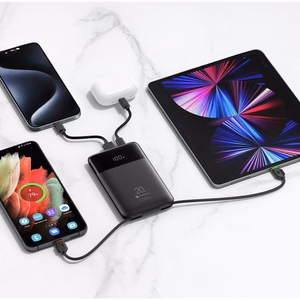 FORCELL F-ENERGY F10K6 Multicharge ārējais akumulators ar iebūvētiem USB-C un Lightning kabeļiem, PD, QC3.0, 3 A, 22,5 W, 10000 mAh, melns