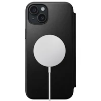 Nomad moderns ādas folio viedtālruņa apvalks iPhone 15 Plus 6,7" melns