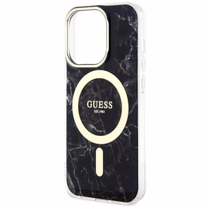 Guess GUHMP14XPCUMAK iPhone 14 Pro Max 6.7" melns cietais apvalks Marble Magnētiskais