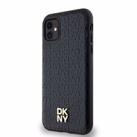 DKNY ādas monogrammas raksts metāla logotips magnētiskais viedtālruņa apvalks iPhone 11 / Xr - melns