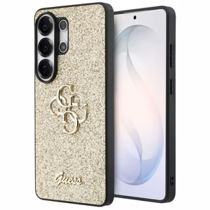 Guess maciņš Fixed Glitter Big 4G Metal Logo for Samsung Galaxy S26 Ultra zelta
