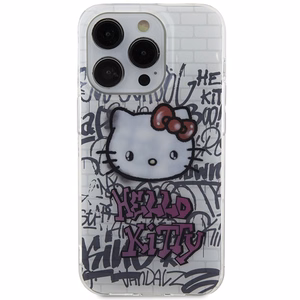 Hello Kitty IML Kitty On Bricks Graffiti viedtālruņa apvalks iPhone 15 Pro - balta