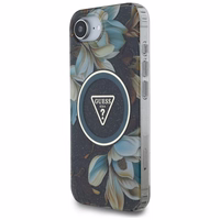 Guess IML Metal Glitter Flowers Triangle magnētiskais viedtālruņa apvalks iPhone 16e - melns