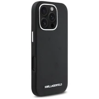 Karl Lagerfeld Saffiano pilnībā pārklāts iegarena metāla logotipa magnētiskais viedtālruņa apvalks iPhone 16 Pro - melns