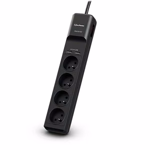 CyberPower Tracer III P0420SUD0-FR – pagarinātājs ar pārsprieguma aizsardzību, 4 kontaktligzdas, 200–250 V, 1,8 m, melns