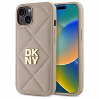 DKNY Quilted Stack Logo viedtālruņa apvalks iPhone 14 - bēšs