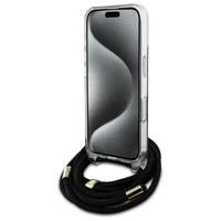 Guess Crossbody Cord 4G Drukāts viedtālruņa apvalks iPhone 16 - melns