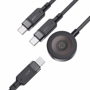 Acefast C6-11 USB-C 3in1 kabelis - 2x USB-C / Qi 480Mb/s 100W 1,2 m - melns