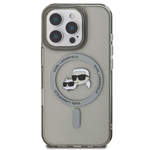 Karl Lagerfeld IML Metal Karl&Choupette Head magnētiskais viedtālruņa apvalks iPhone 16 Pro Max - melns