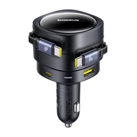 Baseus Enjoyment Max auto lādētājs ar USB-C+USB-C kabeļiem un USB-A+USB-C pieslēgvietām 90 W melns