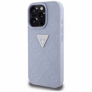 Guess Hot Stamp 4G Pattern Triangle Metal Logo viedtālruņa apvalks iPhone 16 Pro Max - violets