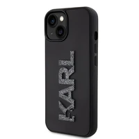 Karl Lagerfeld 3D gumijas spīdīgs logotips viedtālruņa apvalks iPhone 15 - melns