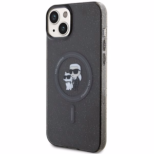 Viedtālruņa apvalks Karl Lagerfeld Karl&Choupette Glitter Magnētiskais MagSafe iPhone 15 Plus - melns (m)