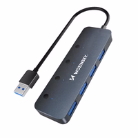 USB-A Hub Wozinsky WHS080YSS 4 x USB-A 3.0 ar atsevišķiem slēdžiem, alumīnijs, ar 30 cm kabeli - pelēks